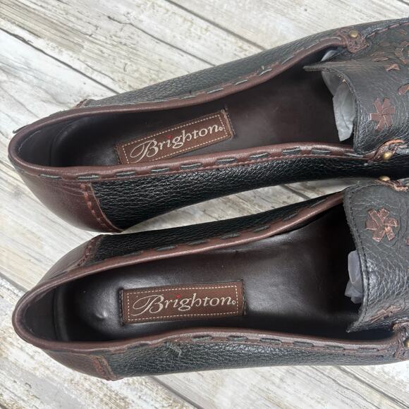 Brighton Kafka Leather Loafers Sz 8M Brown Boho Studded Embroidered Slip On - Picture 7 of 11